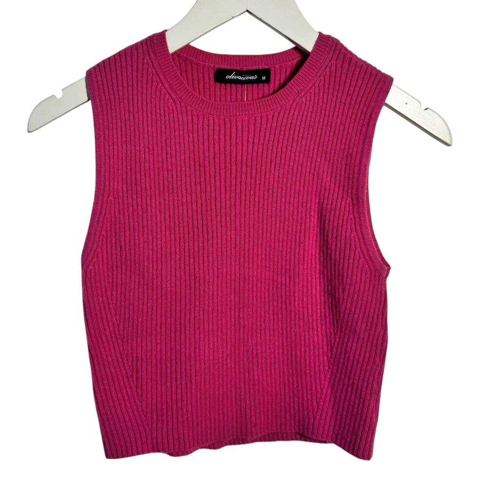 Olivacious Top Women M Pink Ribbed Knit‎ Crop Tank Sweater Bratz Y2K Preppy
